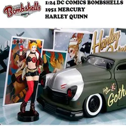 ماکت ماشین فلزی مرکوری 1951 با فیگور فلزی هارلی کویین بزرگ 1/24 جادا تک جعبه JADA Toys 1/24 1951 Mercury With Harley Quinn Figure