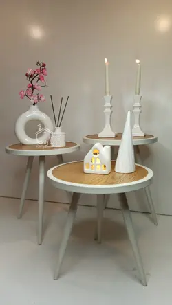 میز عسلی سفید با رویه بلوط