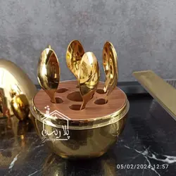 ست قاشق چایخوری|دسرخوری|مربا استند تخم مرغی طلایی