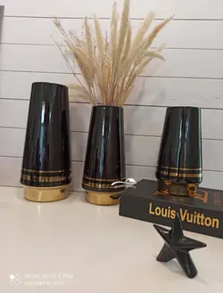 گلدان سرامیک وارداتی نوار حلقه طلا مشکی