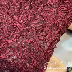 گیپور ابریشم پولک استردار - رنگ زرشکی
