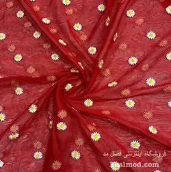 پارچه تور بابونه - رنگ قرمز