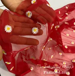 پارچه تور بابونه - رنگ قرمز