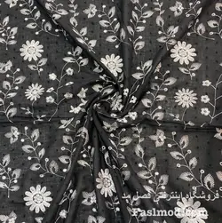 پارچه سوزن دوزی طرح گل - رنگ مشکی