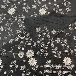 پارچه سوزن دوزی طرح گل - رنگ مشکی