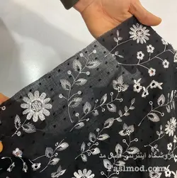 پارچه سوزن دوزی طرح گل - رنگ مشکی