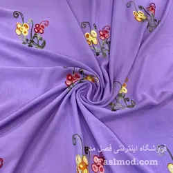 پارچه مانتویی ابرو بادی سوزن دوزی طرح گل - رنگ بنفش
