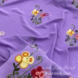 پارچه مانتویی ابرو بادی سوزن دوزی طرح گل - رنگ بنفش