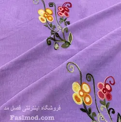 پارچه مانتویی ابرو بادی سوزن دوزی طرح گل - رنگ بنفش