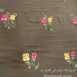 پارچه مانتویی ابرو بادی سوزن دوزی طرح گل - رنگ قهوه ای