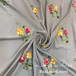 پارچه مانتویی ابرو بادی سوزن دوزی طرح گل - رنگ کرمی