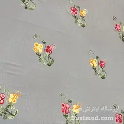 پارچه مانتویی ابرو بادی سوزن دوزی طرح گل - رنگ کرمی