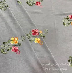 پارچه مانتویی ابرو بادی سوزن دوزی طرح گل - رنگ کرمی