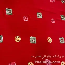 پارچه مانتویی ابروبادی سوزن دوزی - رنگ قرمز