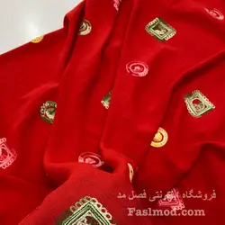 پارچه مانتویی ابروبادی سوزن دوزی - رنگ قرمز