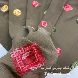 پارچه مانتویی ابروبادی سوزن دوزی - رنگ قهوه ای