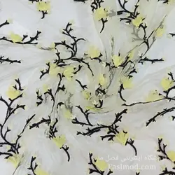 پارچه تور شکوفه برجسته - رنگ زرد