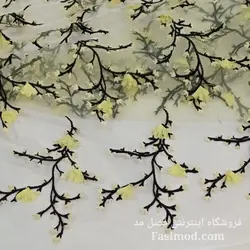 پارچه تور شکوفه برجسته - رنگ زرد
