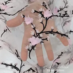 پارچه تور شکوفه برجسته - رنگ صورتی