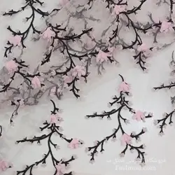 پارچه تور شکوفه برجسته - رنگ صورتی
