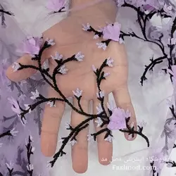 پارچه تور شکوفه برجسته - رنگ یاسی
