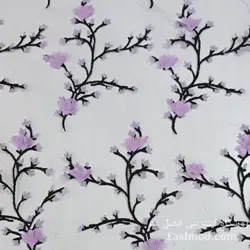 پارچه تور شکوفه برجسته - رنگ یاسی