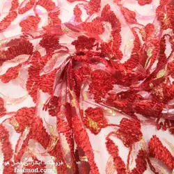 پارچه مجلسی مخملی پولک هولگرامی - رنگ قرمز