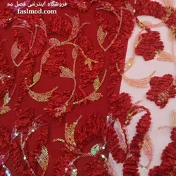 پارچه مجلسی مخملی پولک هولگرامی - رنگ قرمز