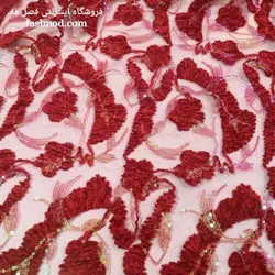 پارچه مجلسی مخملی پولک هولگرامی - رنگ قرمز