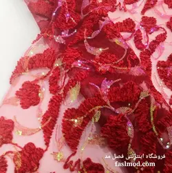 پارچه مجلسی مخملی پولک هولگرامی - رنگ قرمز