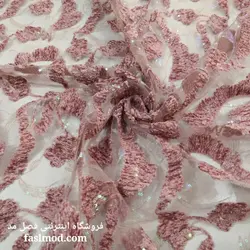 پارچه مجلسی مخملی پولک هولگرامی - رنگ کالباسی