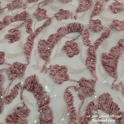 پارچه مجلسی مخملی پولک هولگرامی - رنگ کالباسی