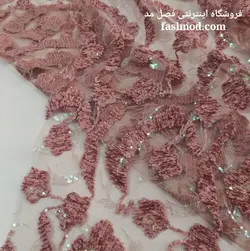 پارچه مجلسی مخملی پولک هولگرامی - رنگ کالباسی