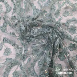 پارچه مجلسی مخملی پولک هولگرامی - رنگ سبز فیروزه ای