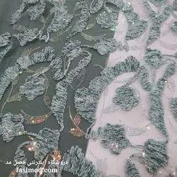 پارچه مجلسی مخملی پولک هولگرامی - رنگ سبز فیروزه ای