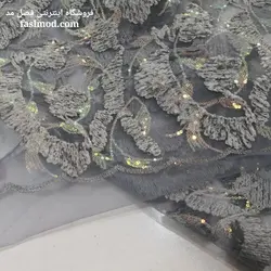 پارچه مجلسی مخملی پولک هولگرامی - رنگ طوسی