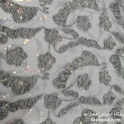 پارچه مجلسی مخملی پولک هولگرامی - رنگ طوسی