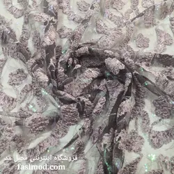 پارچه مجلسی مخملی پولک هولگرامی - رنگ بادمجانی