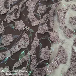 پارچه مجلسی مخملی پولک هولگرامی - رنگ بادمجانی