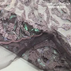 پارچه مجلسی مخملی پولک هولگرامی - رنگ بادمجانی