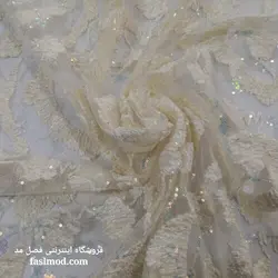 پارچه مجلسی مخملی پولک هولگرامی - رنگ شیری