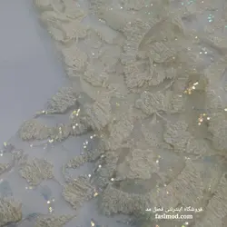 پارچه مجلسی مخملی پولک هولگرامی - رنگ شیری