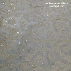 پارچه مجلسی مخملی پولک هولگرامی - رنگ شیری