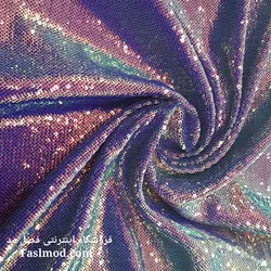 پارچه پولک هولوگرامی پشت ساتن _ رنگ آبی هفت رنگ