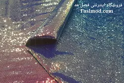 پارچه پولک هولوگرامی پشت ساتن _ رنگ آبی هفت رنگ