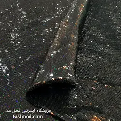 پارچه پولک هولوگرامی پشت ساتن _ رنگ مشکی هفت رنگ