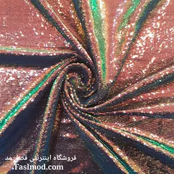 پارچه پولک هولوگرامی پشت ساتن _ رنگ مسی هفت رنگ