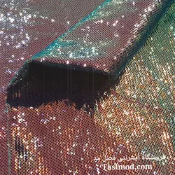 پارچه پولک هولوگرامی پشت ساتن _ رنگ مسی هفت رنگ