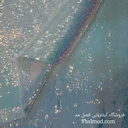 پارچه پولک هولوگرامی پشت ساتن _ رنگ سفید هفت رنگ