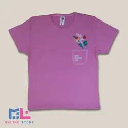 تیشرت صورتی طرح گلدوزی